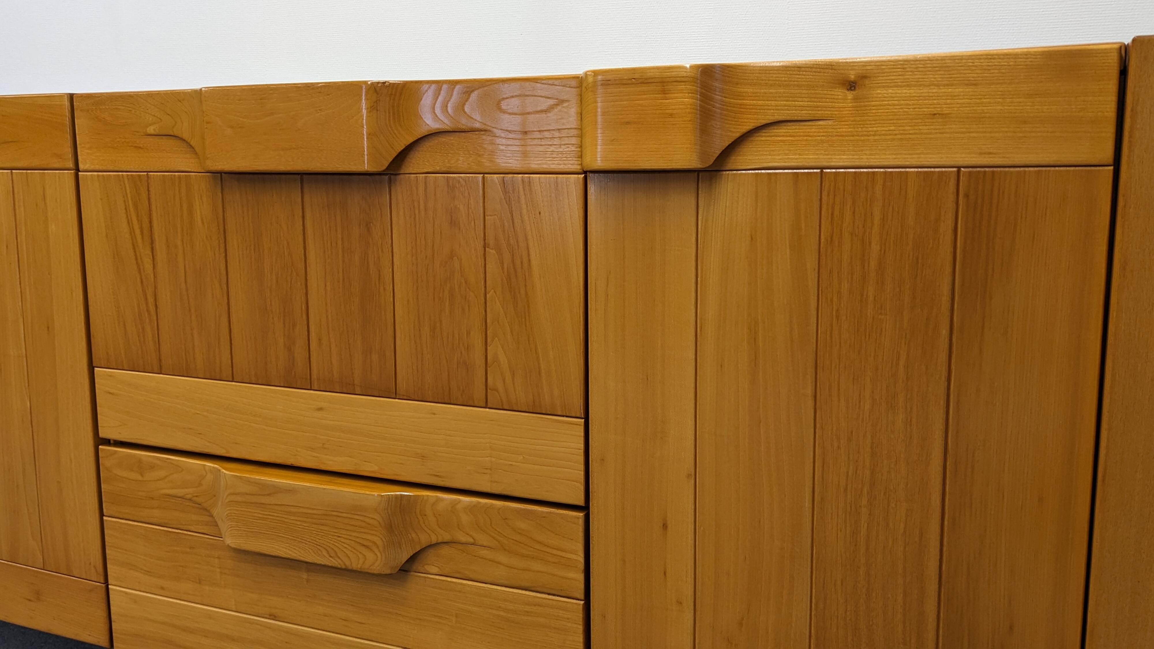 Solid elm sideboard, Maison Regain, France, circa 1970