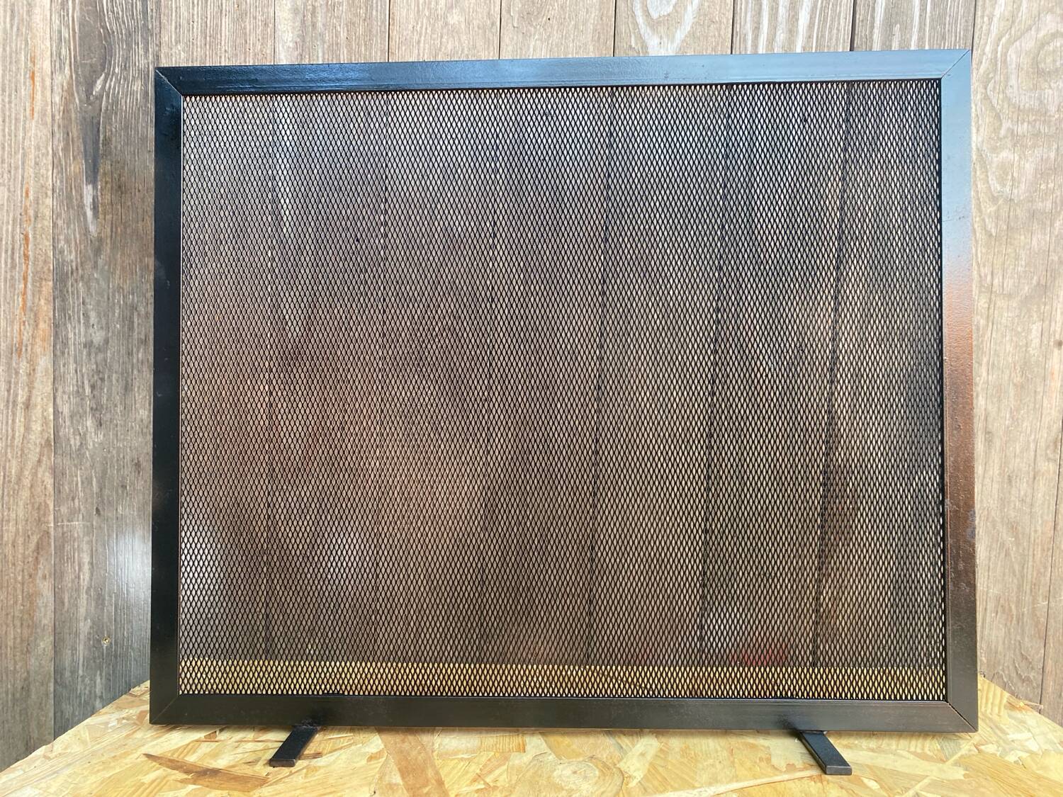 Fireplace Screen Antique Black Metal Perforated Grille Vintage