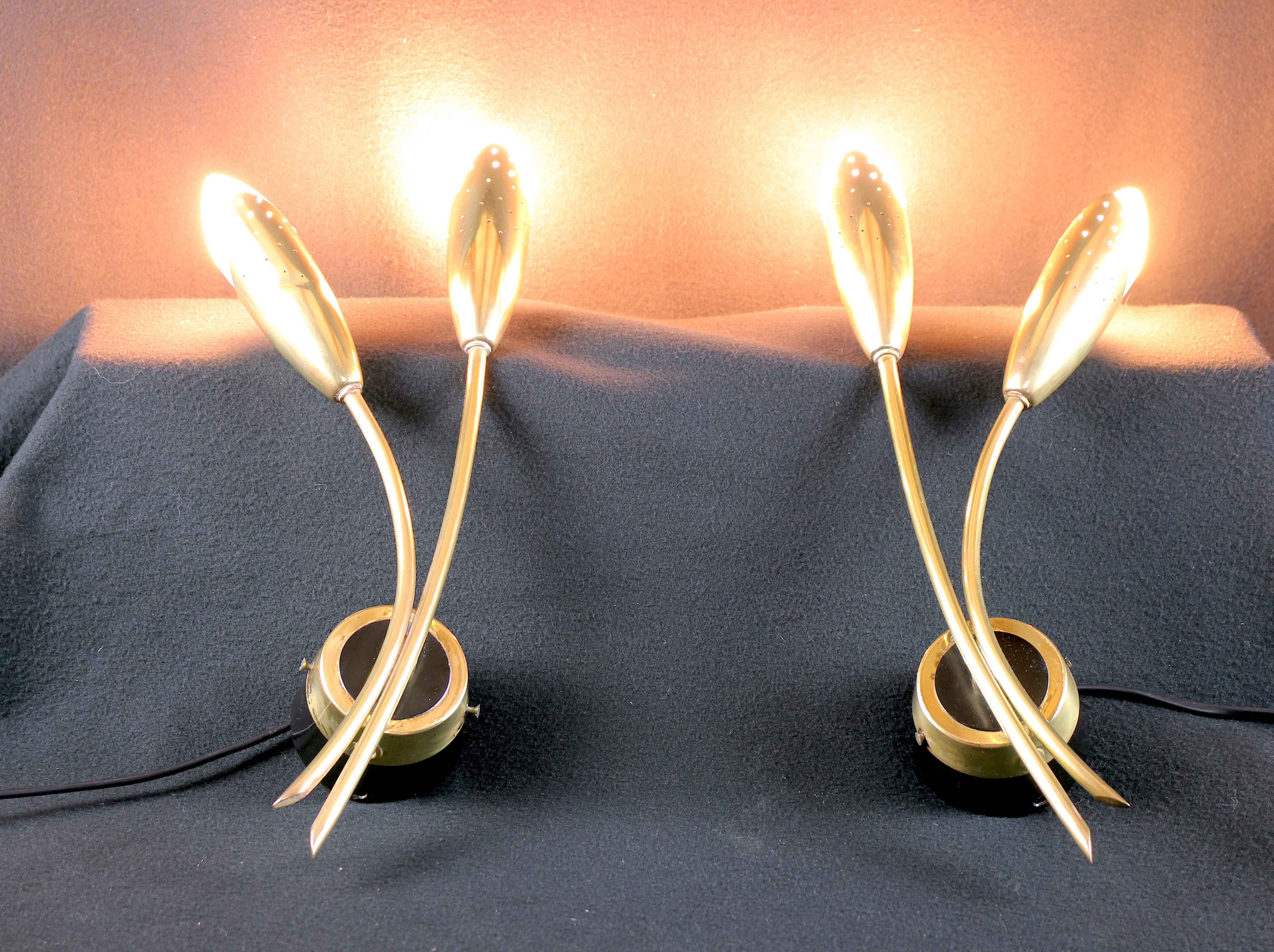 Pair of double brass wall lamp, tulip shape, France 1960's