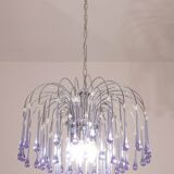 The Purple Crown, LArge Size Murano Chandelier Purple and Crystal Drops, 19