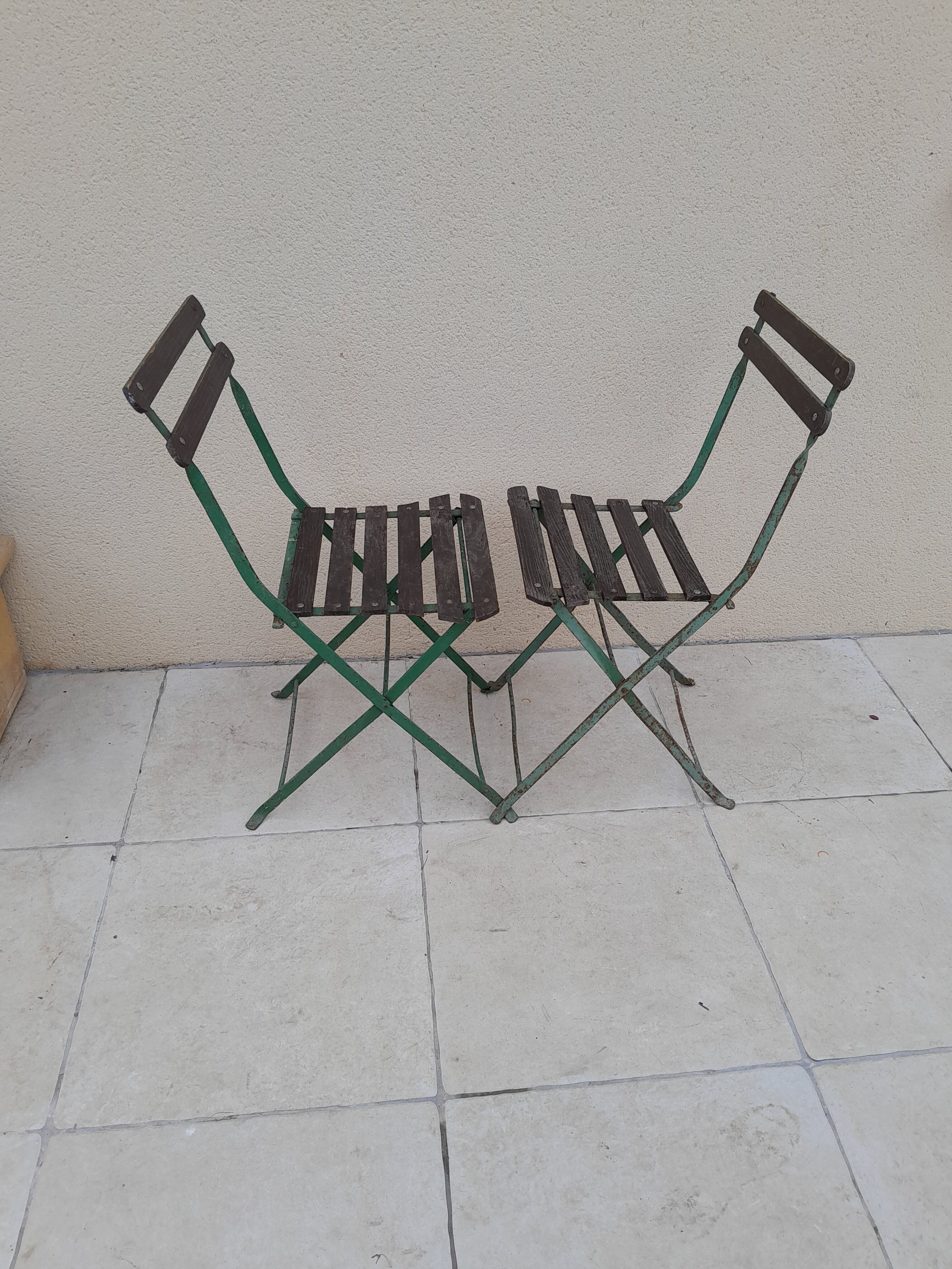 Paire de chaises de bistrot  jardin pliable ancienne