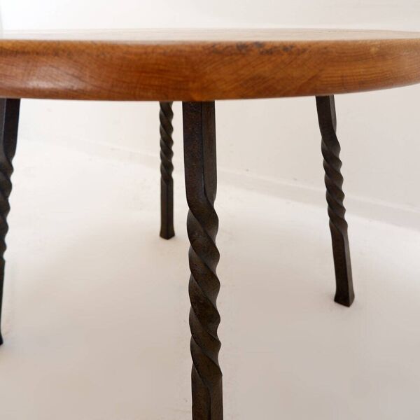 Table basse ronde avec base en fer forgé torsadé, France 1960s - Ø 67cm