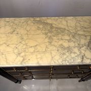Commode with 3 drawers in Louis XVI style, marble and gilded bronze.