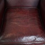 Bordeaux Red Cowhide Wingback Chair in English Style