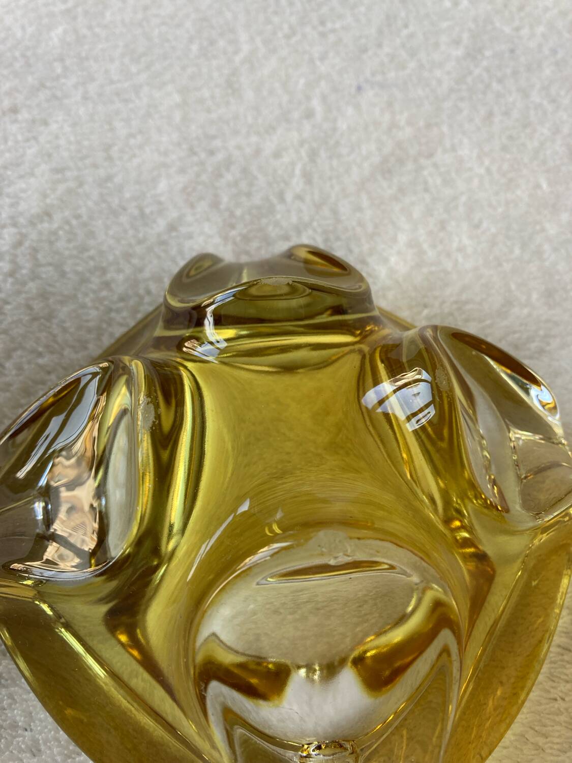 Vintage two-tone yellow glass ashtray