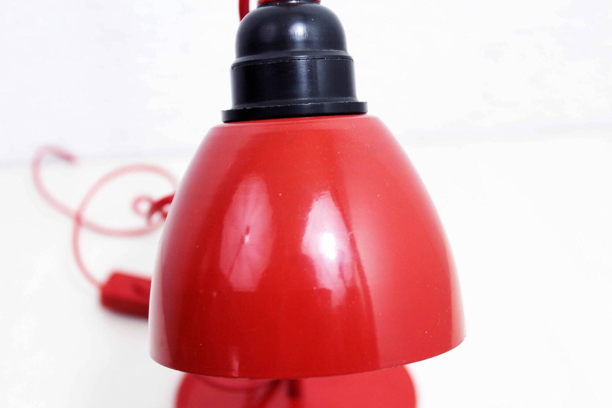 Vintage desk lamp on red metal stem 1970s