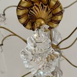 Chandelier set & 4 wall sconces with pendants, Louis XV style, gilded metal