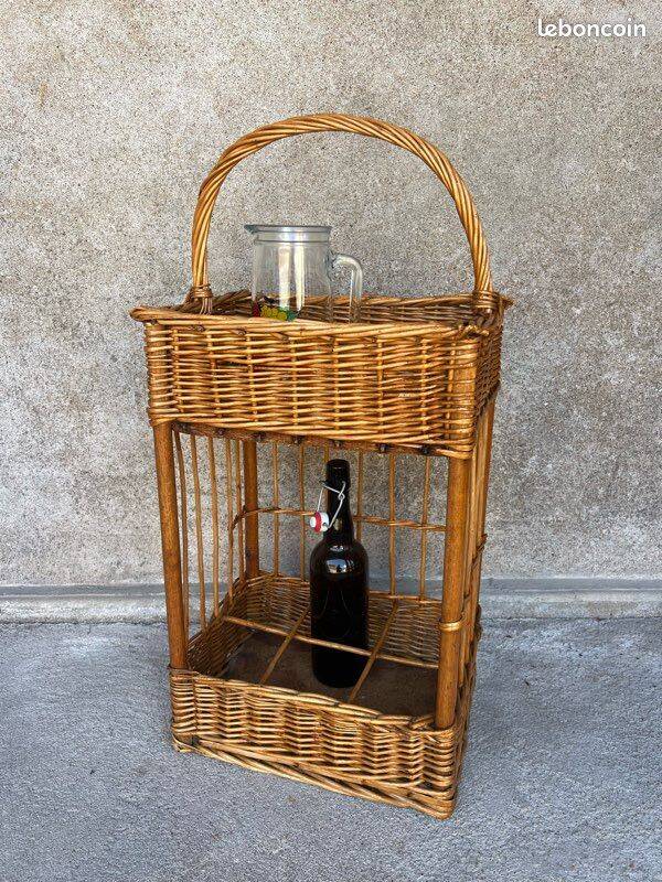 Vintage wicker bottle rack
