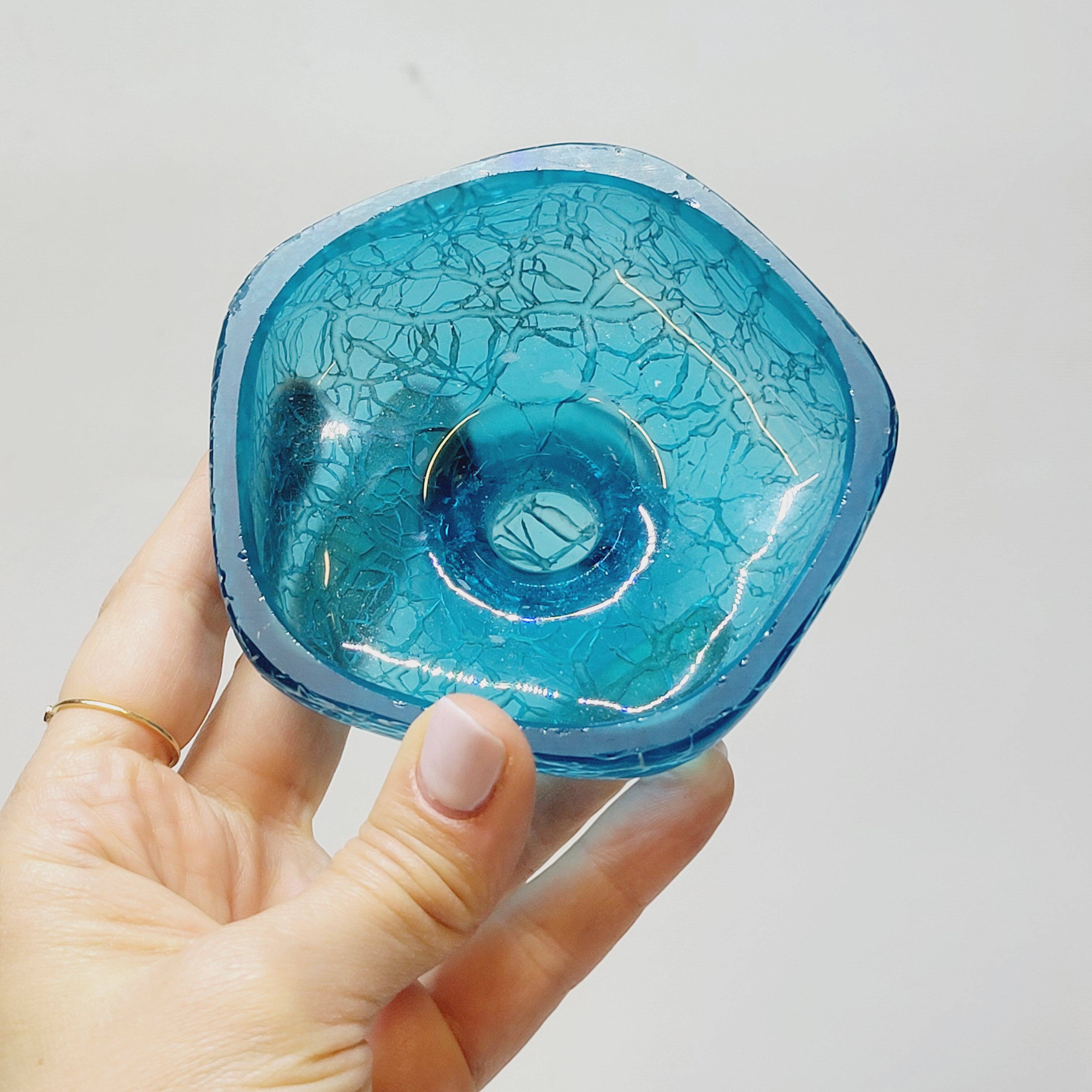 Franck Ma Toilet Box and Spray Bottle in Turquoise Blue Cracked Glass