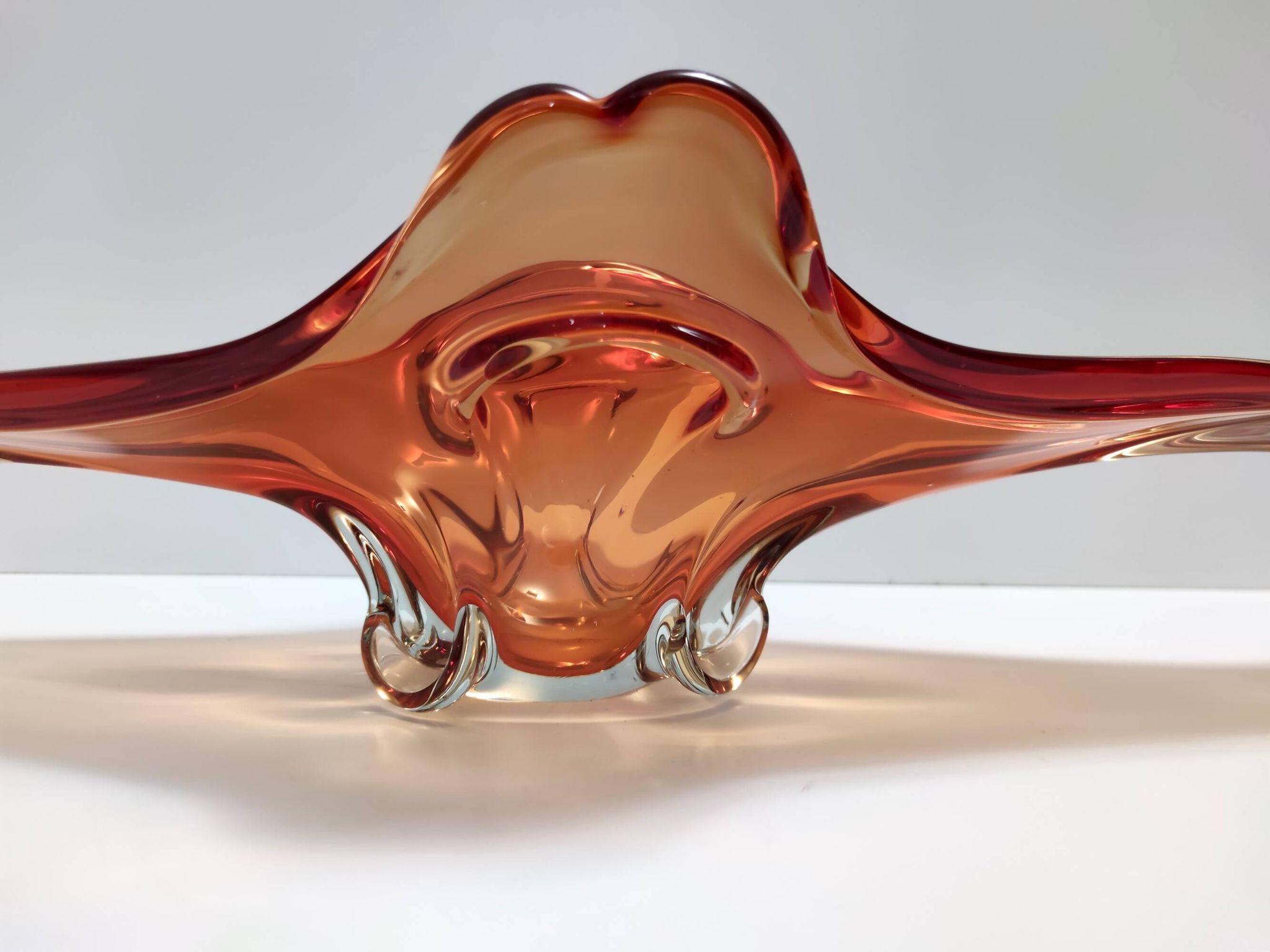 Vintage rusty orange sommerso murano glass bowl / centerpiece, italy