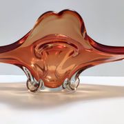 Vintage rusty orange sommerso murano glass bowl / centerpiece, italy