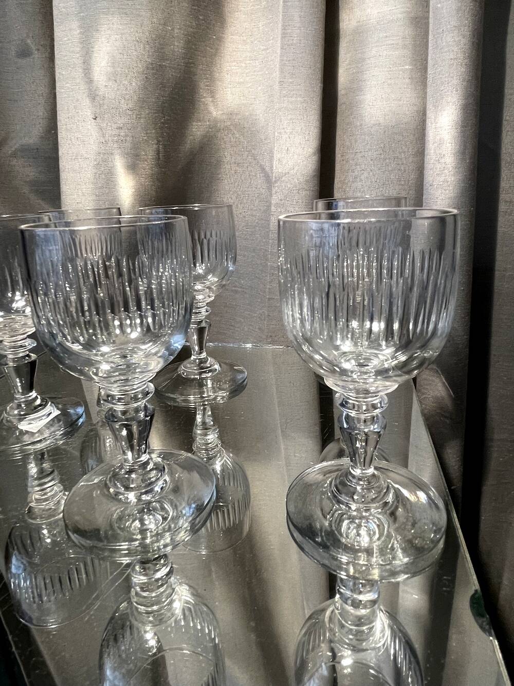 Set of 7 liqueur or drop glasses in chiseled glass table art