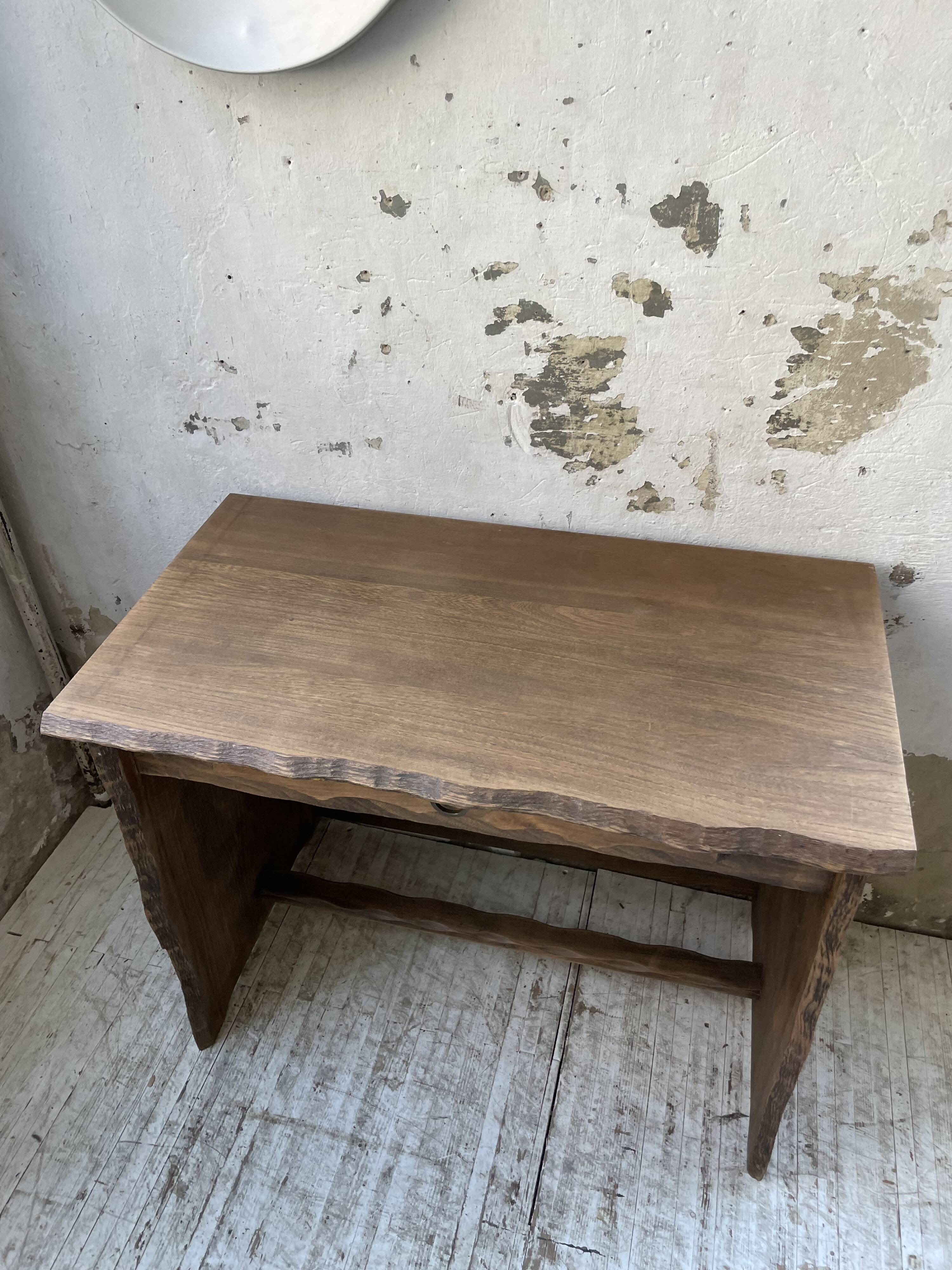 Brutalist desk in elm, signed Aranjou.