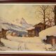 Old painting, snow landscape signed Salanon, mid-20th century