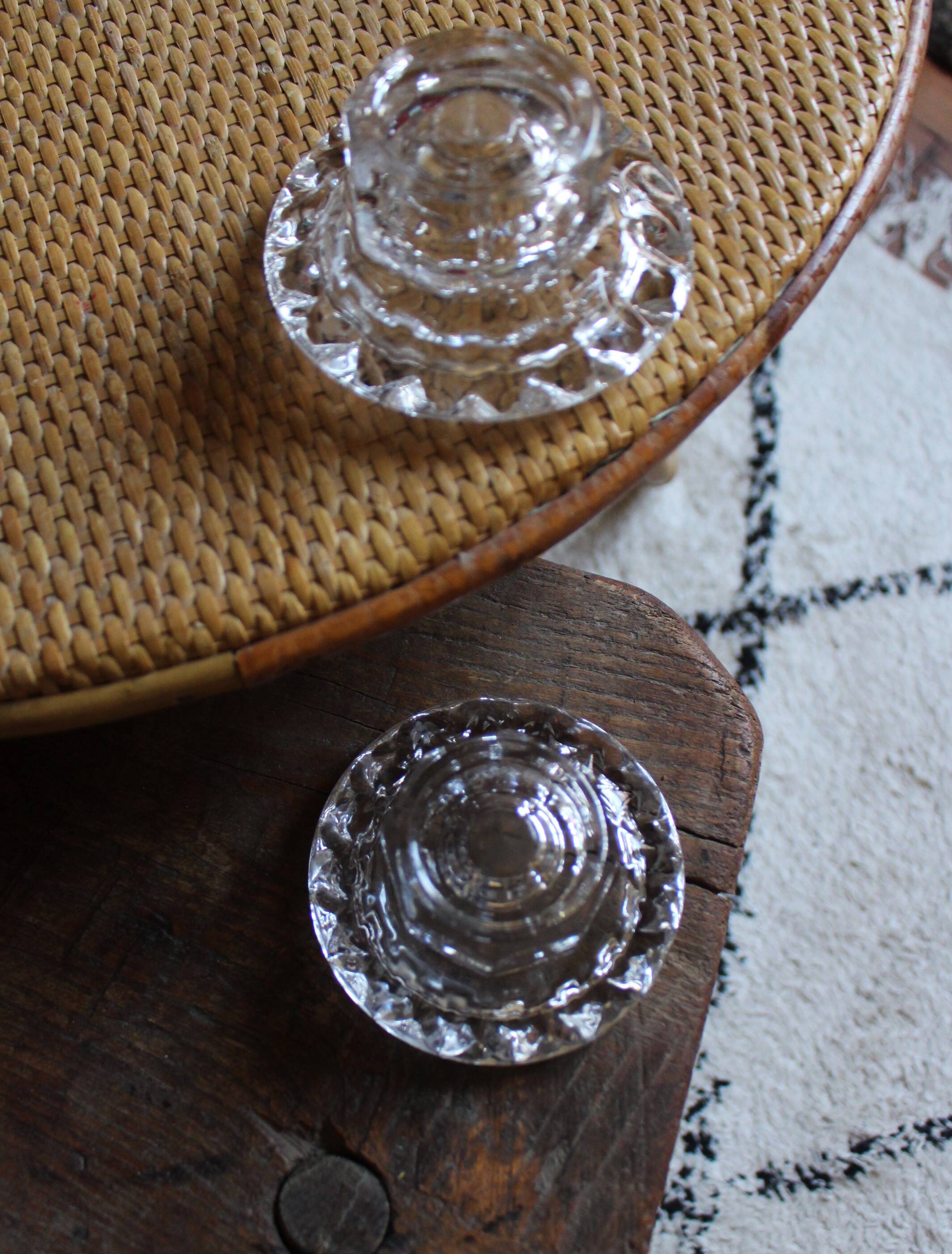 Pair of chiseled glass candlesticks Arc France