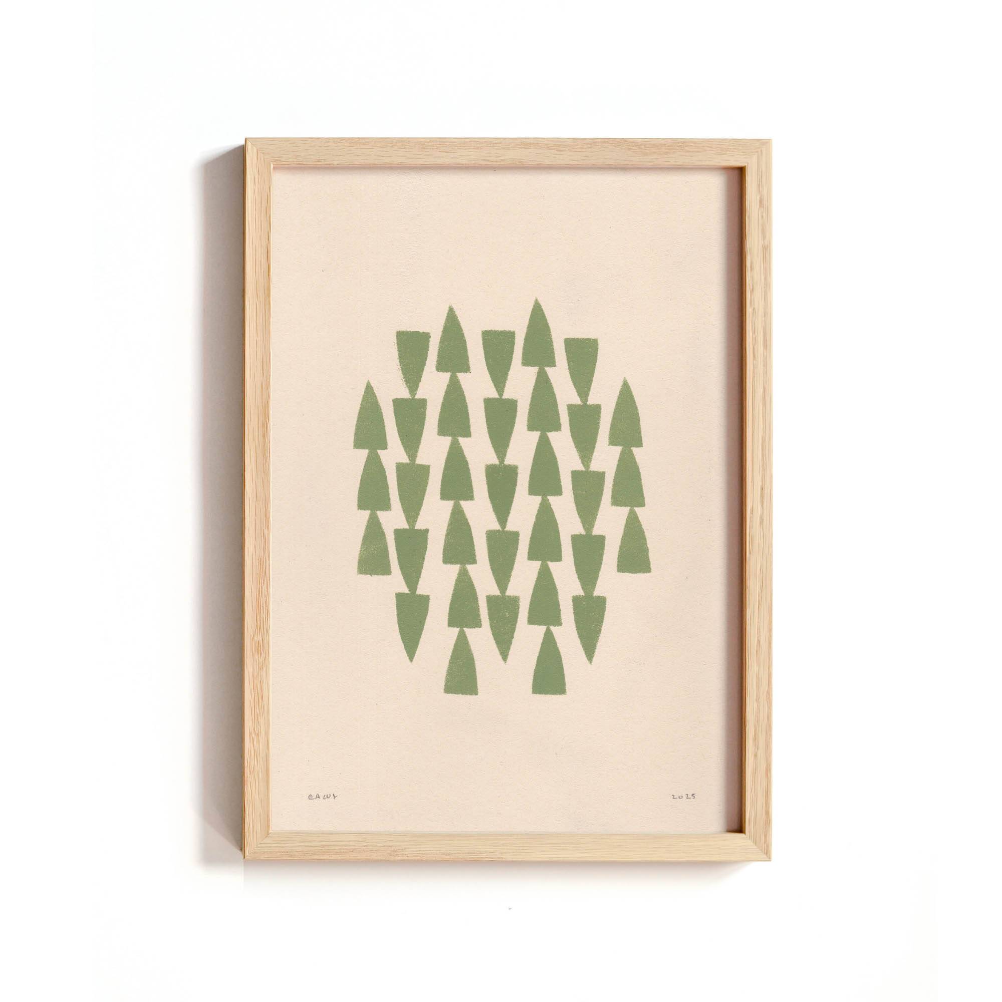Abstract painting on green B281 paper signed eawy