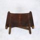 Vieille tabouret safari pliant en chêne et cuir de selle avec base en x, Hongrie 1970