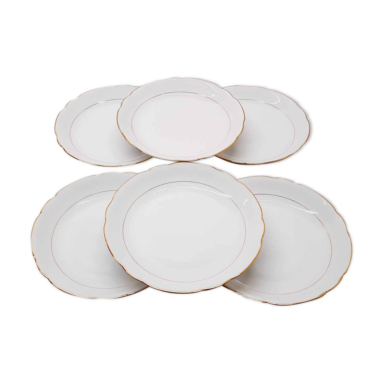 Set 6 hollow plates porcelain white and gold