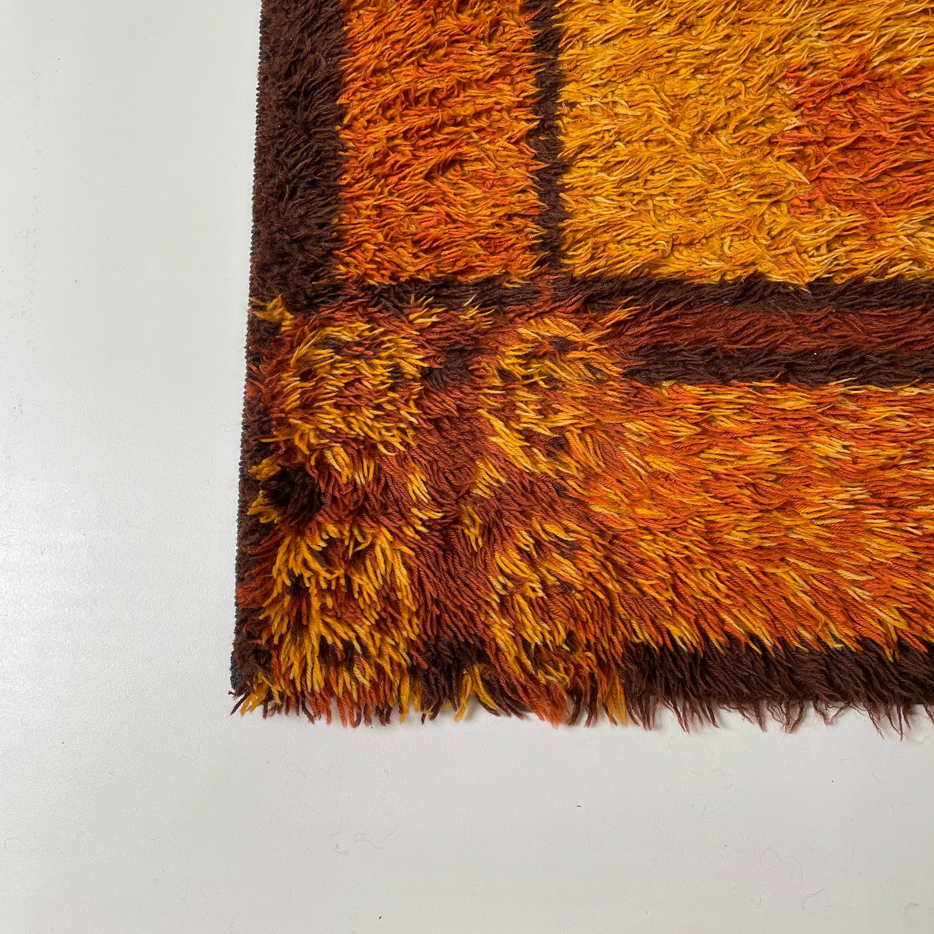 Original Scandinavian Square Pattern Rya Rug by Ege Taepper, 1960s, Denmark 96x161cm