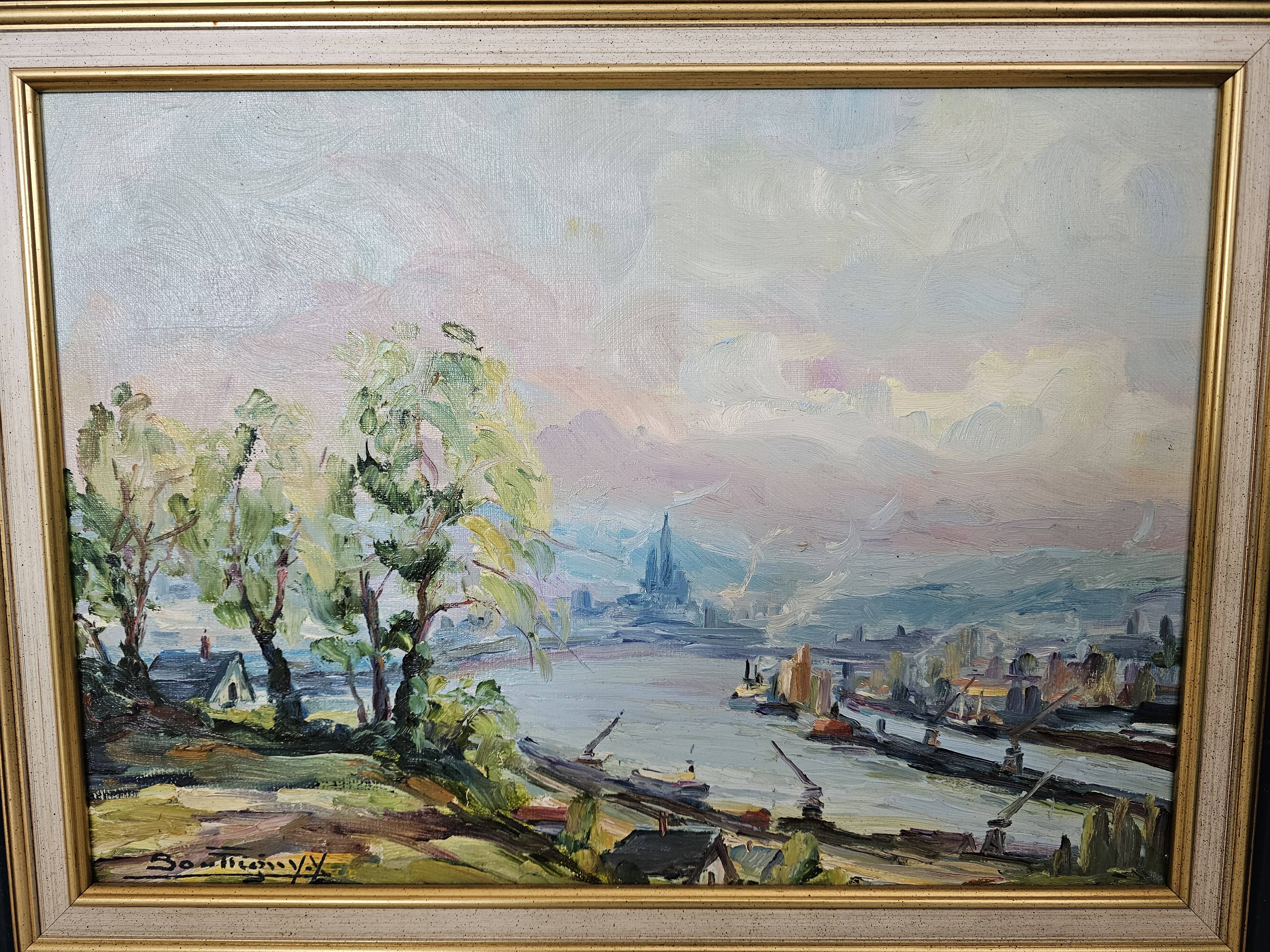 Oil painting on canvas - Normandy - Duclair signed Yves Bouffigny 1997