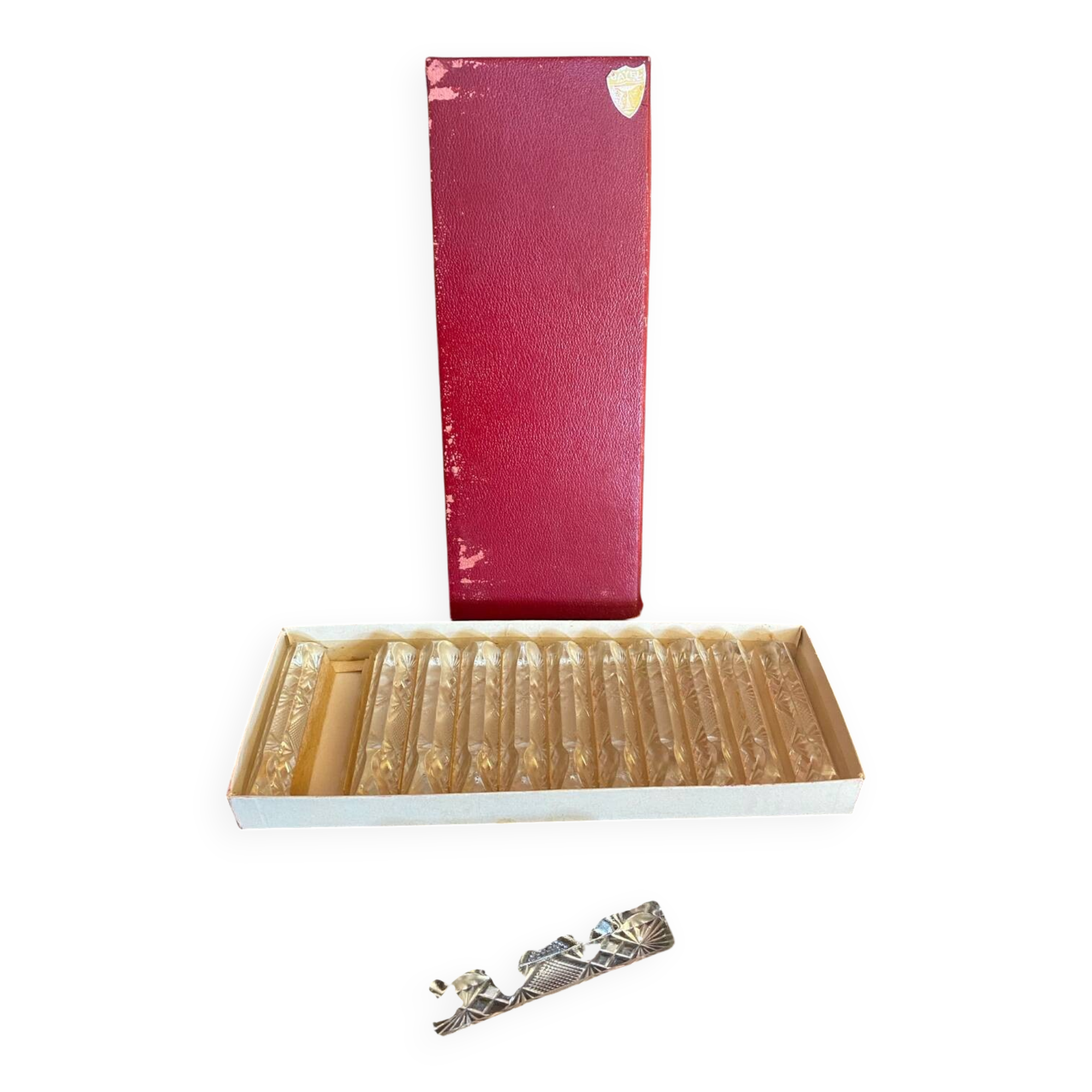 Set of 12 vintage bayel moulded crystal knife rests made in france