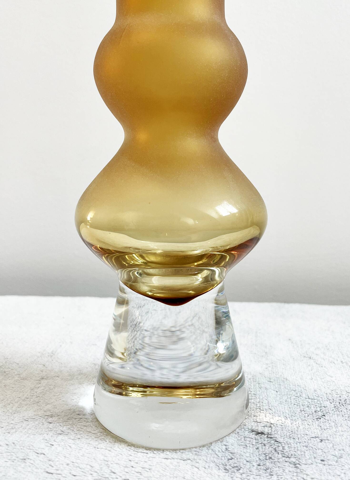 Amber Hooped Glass Vase in the Style of Bo Borgström, Scandinavian Mid-Century Art Glass