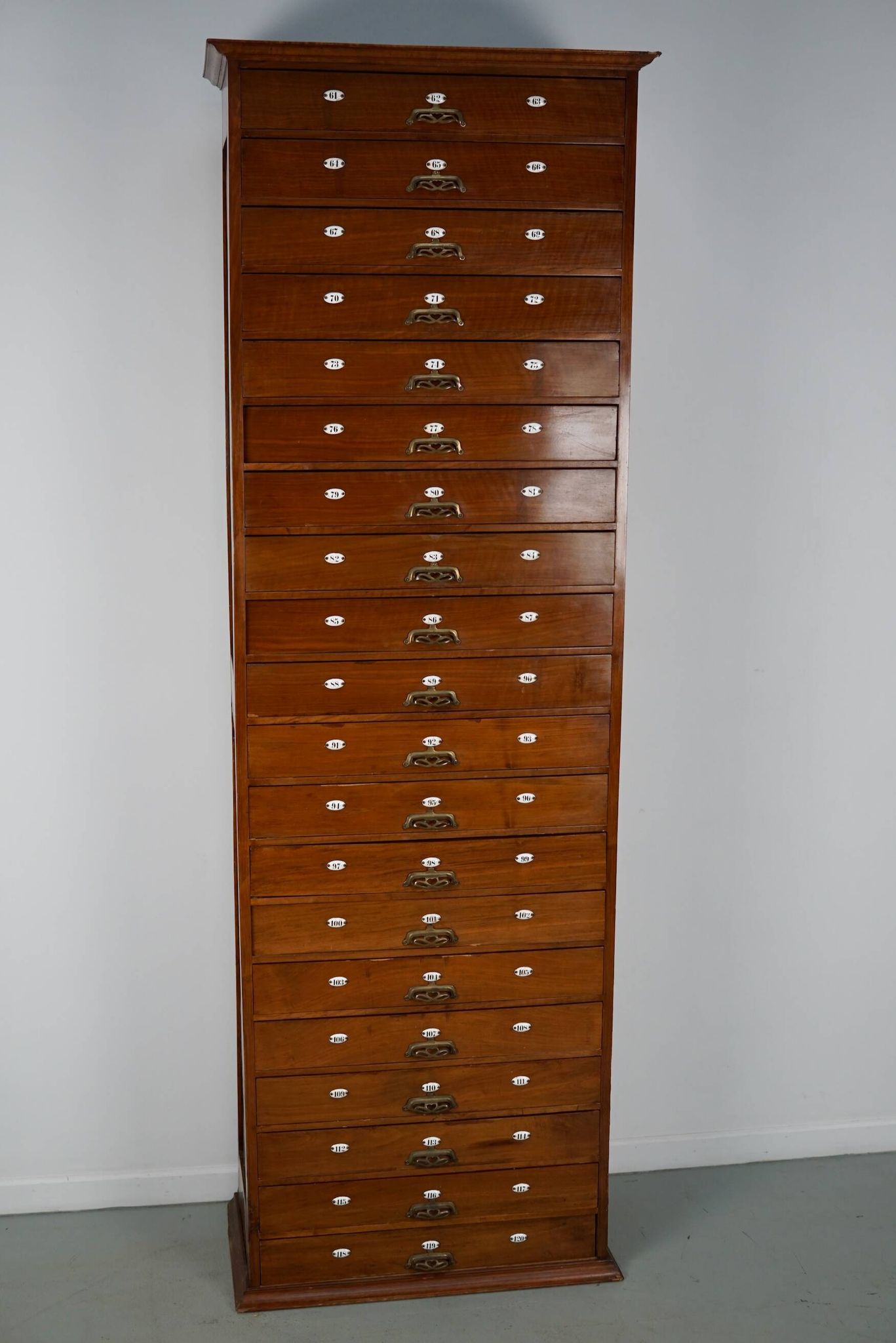 Very Tall Dutch Art Nouveau Walnut Apothecary Cabinet Barber Cabinet, 1900s