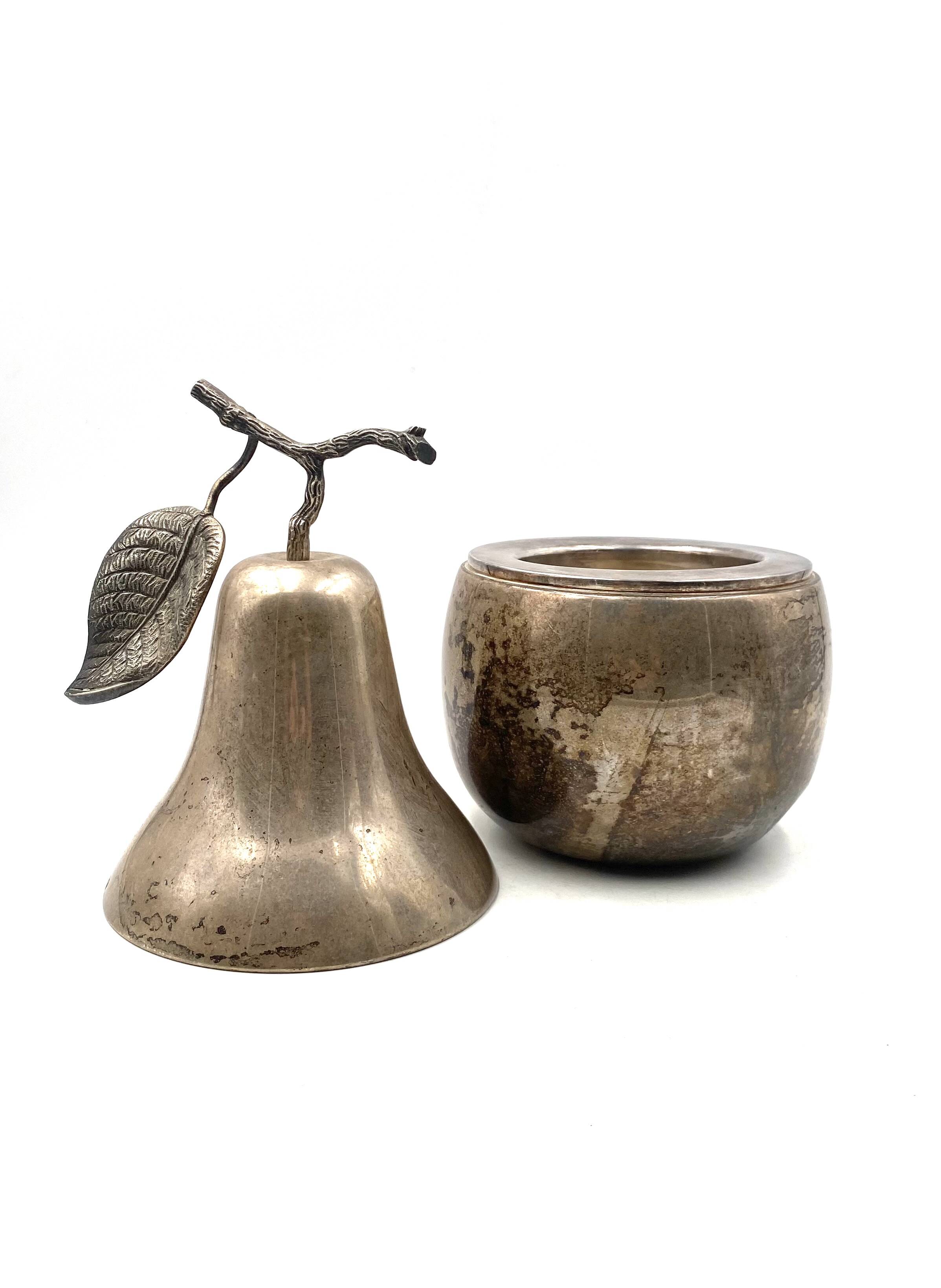 Modern silver-plated Pear wine cooler / ice bucket, Teghini Firenze Italy 1970s