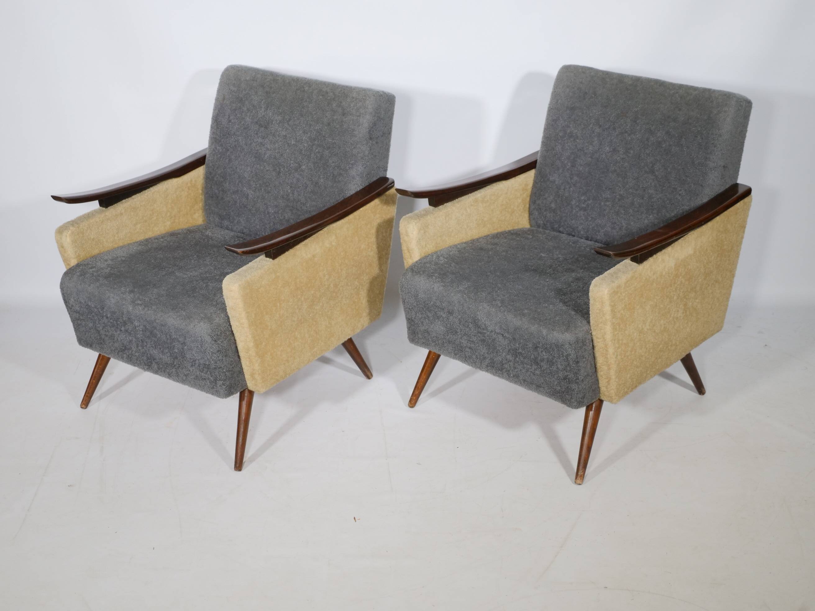 1950s-1960s French armchair set, vintage lounge chairs