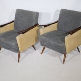 1950s-1960s French armchair set, vintage lounge chairs