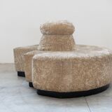 Beige chenille sectional sofa, 3 pieces, 1970s