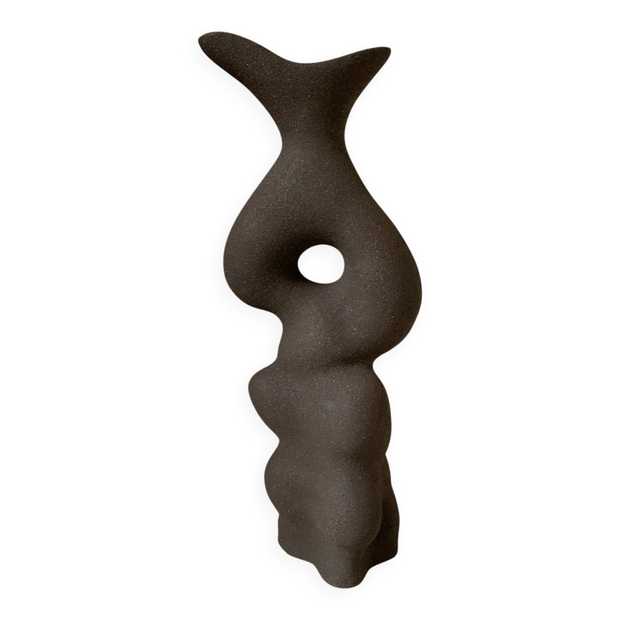 Black stoneware vase in an organic shape