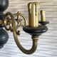 Wood and brass pendant light, black and gold, vintage, 60s.