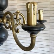 Wood and brass pendant light, black and gold, vintage, 60s.