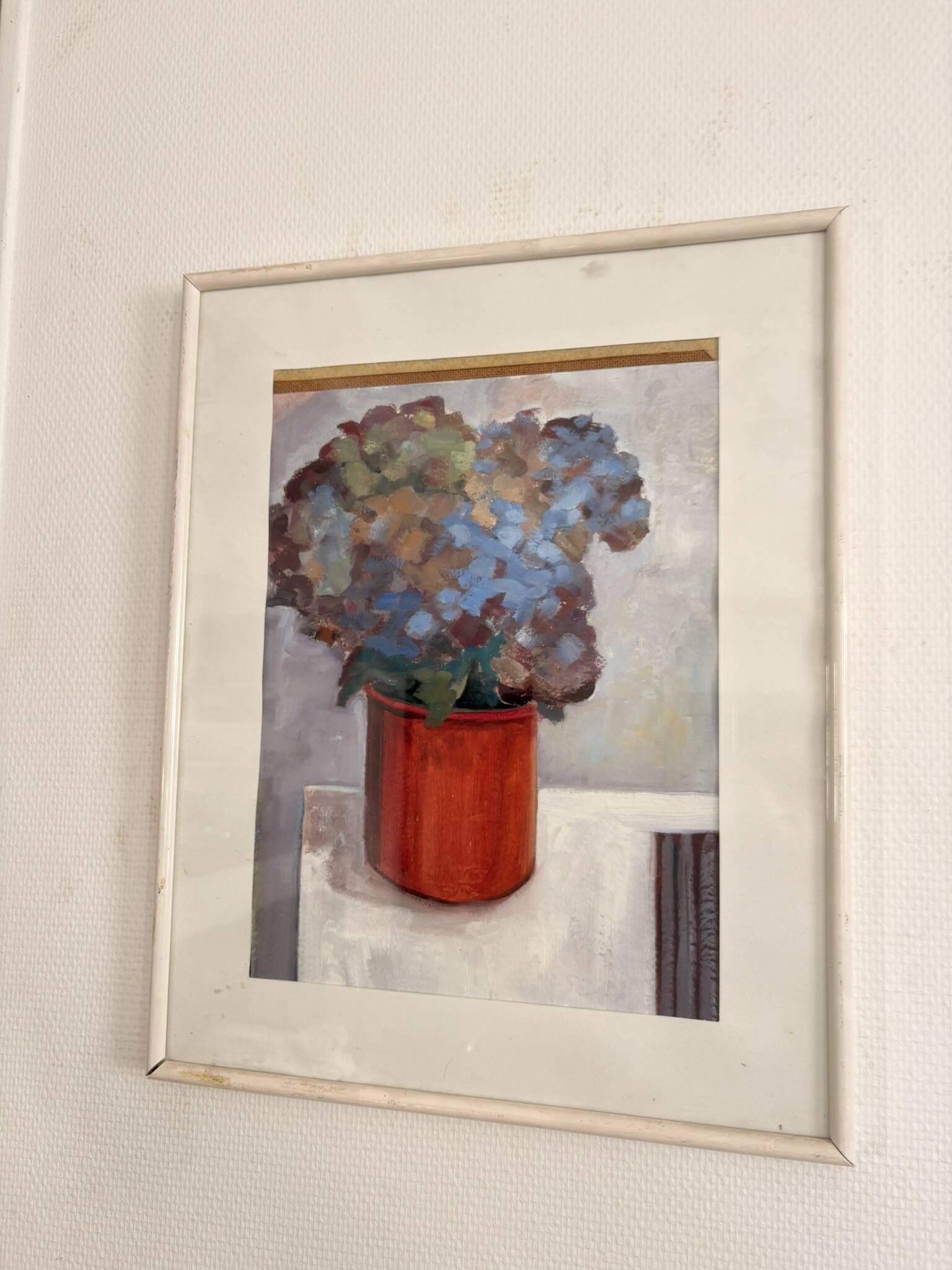 Still Life Painting Hydrangea Flowers Bouquet Pot 20th Century