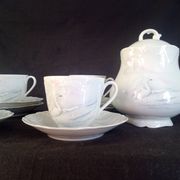 Limoges, Camille Tharaud - Coffee service for 8 people in Limoges porcelain, "Swan" decoration.