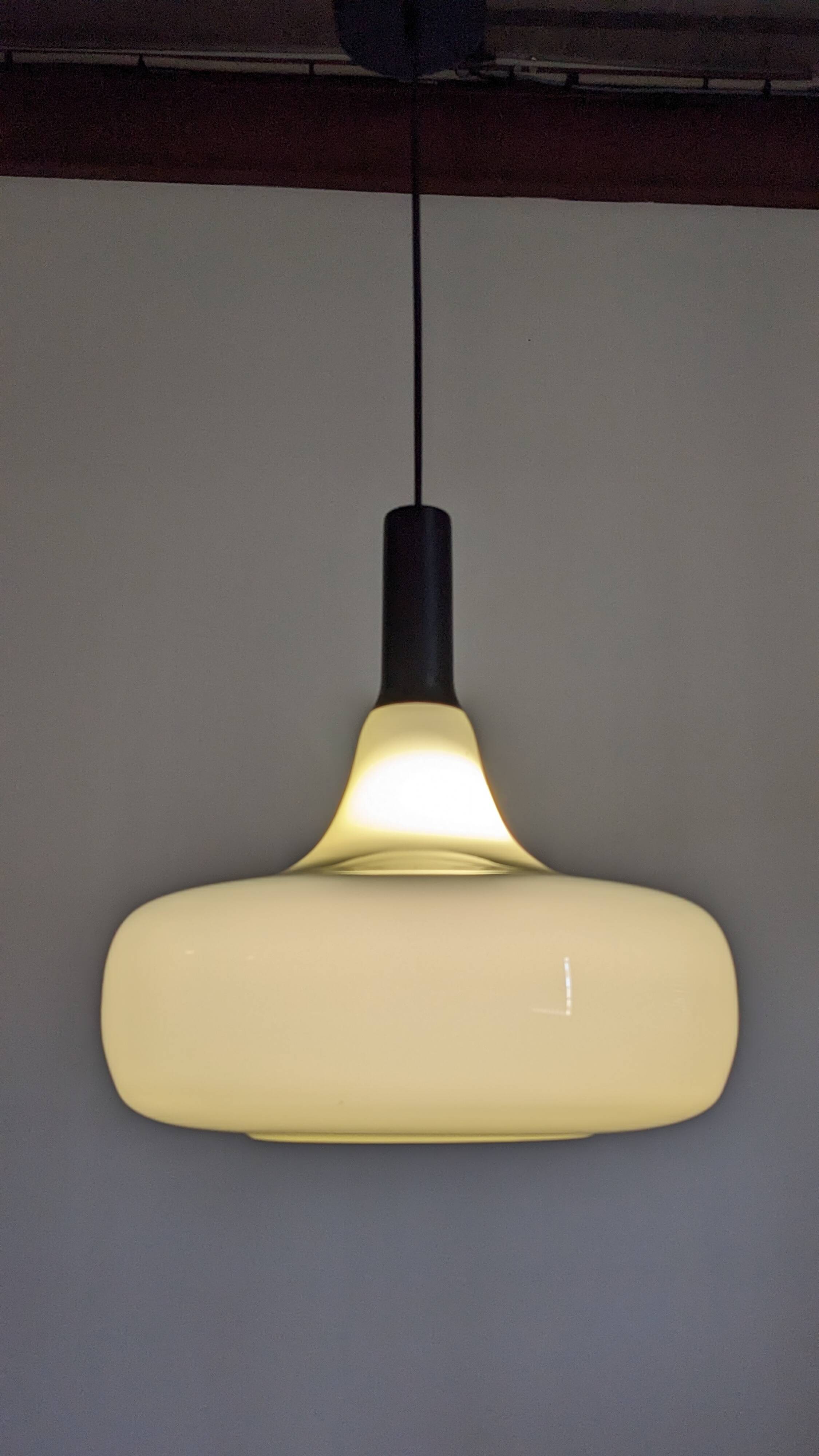 XL olive green opaline water drop pendant light from the 60s/70s
