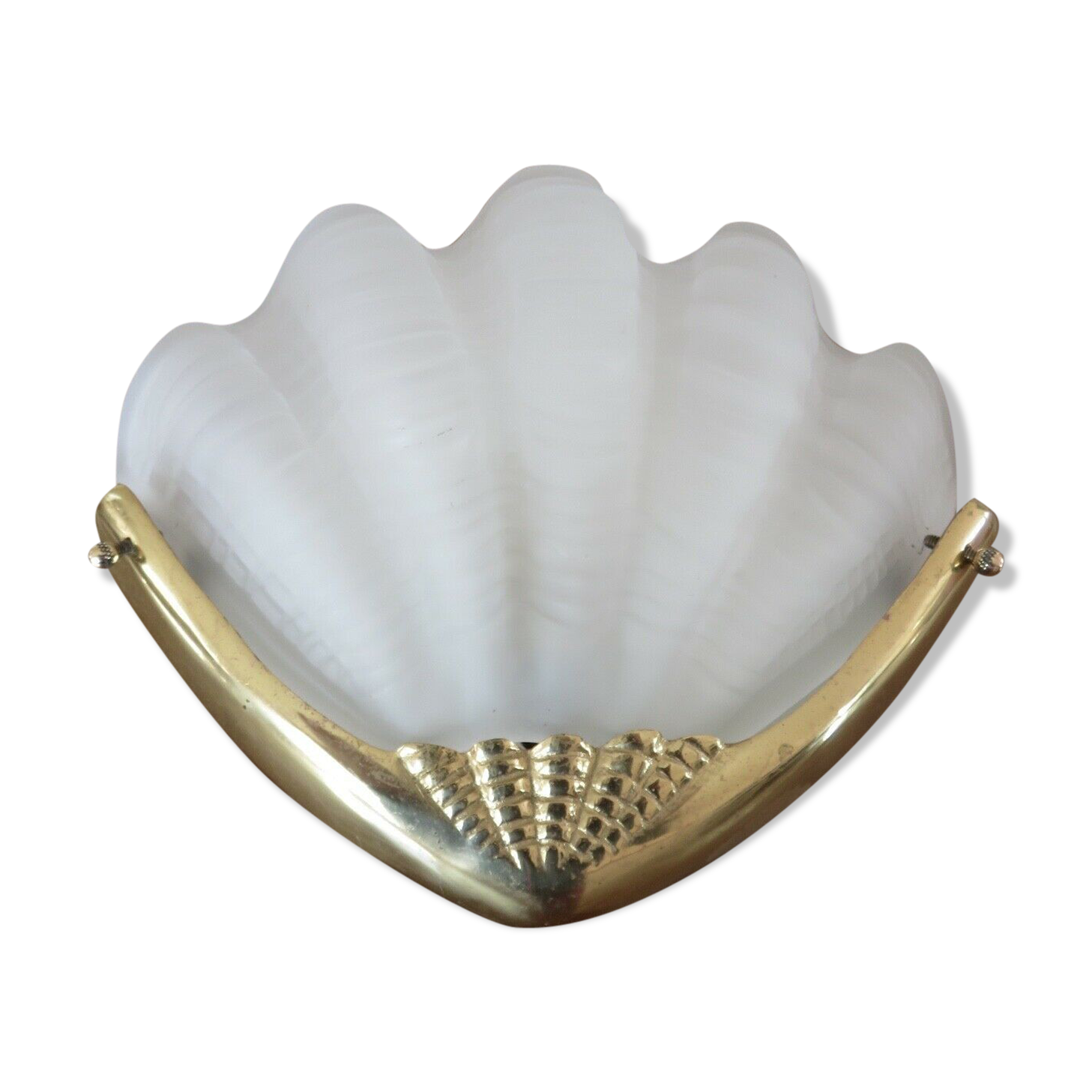 Wall light "shell" art deco brass and frosted glass 70s
