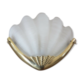 Applique " coquillage " art deco en laiton et verre givré années 70