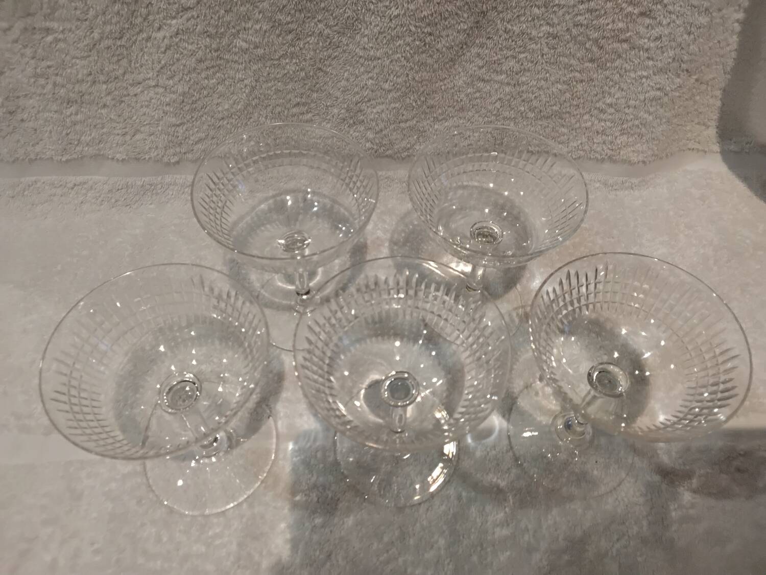 5 Baccarat crystal champagne glasses, Nancy model, before 1936
