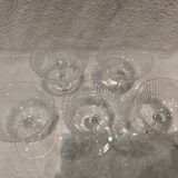 5 Baccarat crystal champagne glasses, Nancy model, before 1936