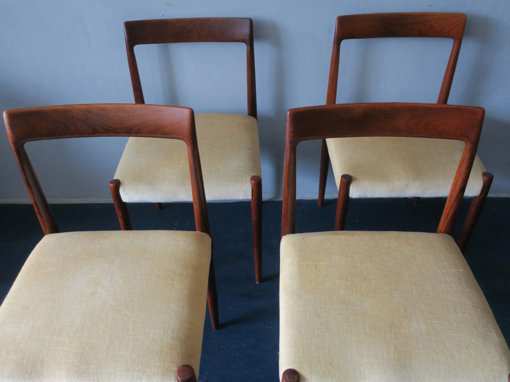 Set of four mid-century mohair covered dining chairs, 1960s