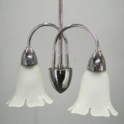 1950s Chrome and Floral Glass Chandelier by Elektroinstala Děčín