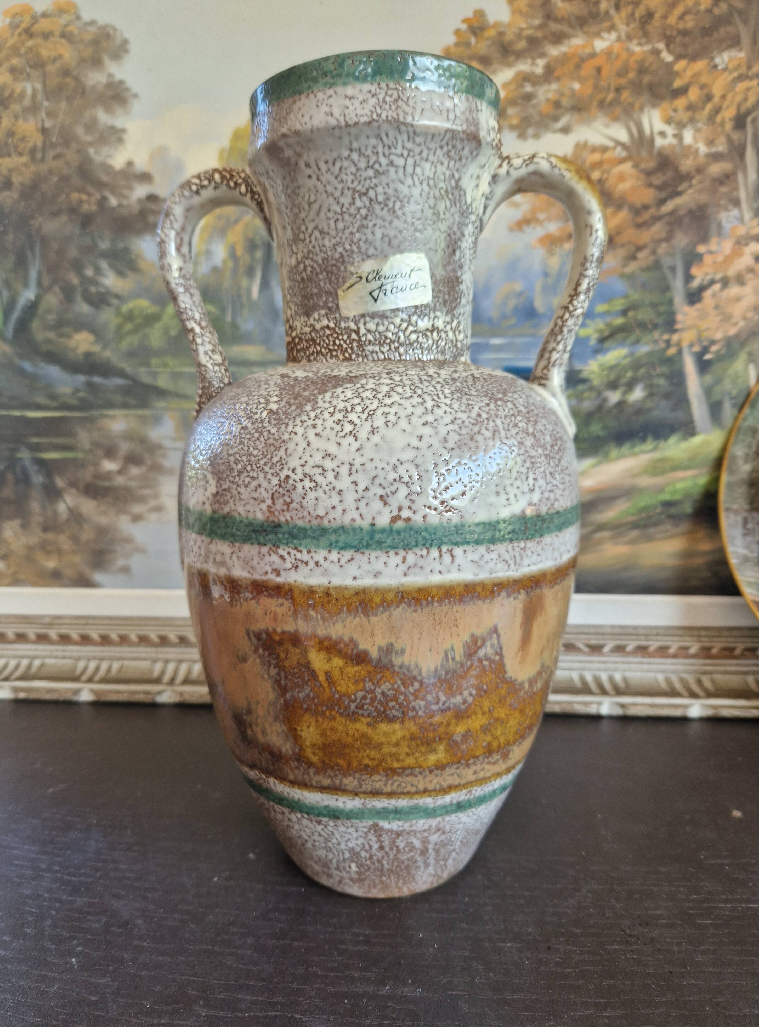 Large vintage vase St Clement France amphora shape fat lava