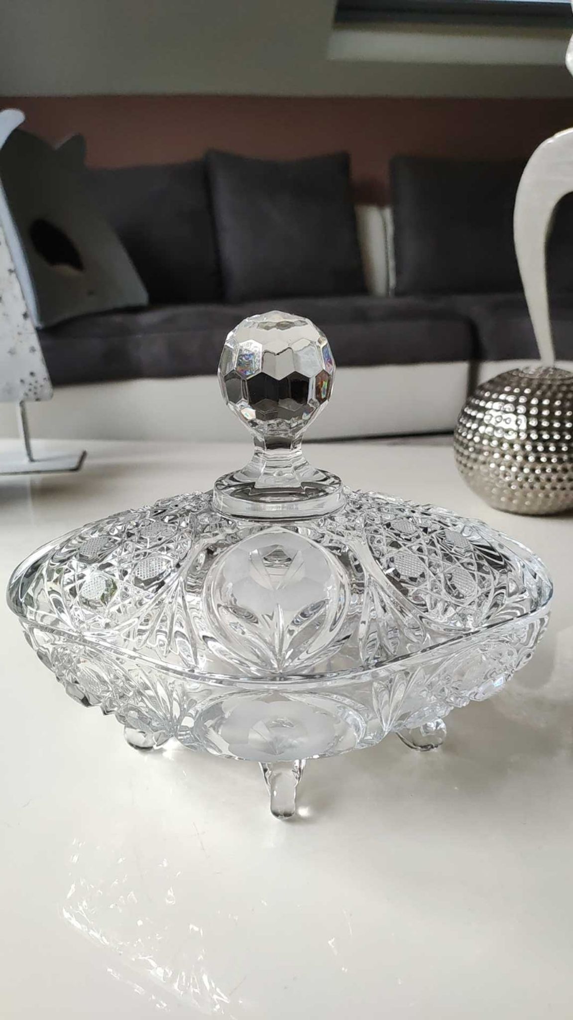 Bonbonnière stylé Boho tchèque en cristal de Bohème