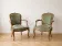 Pair of cabriolet armchairs in Louis XV style in green velvet.