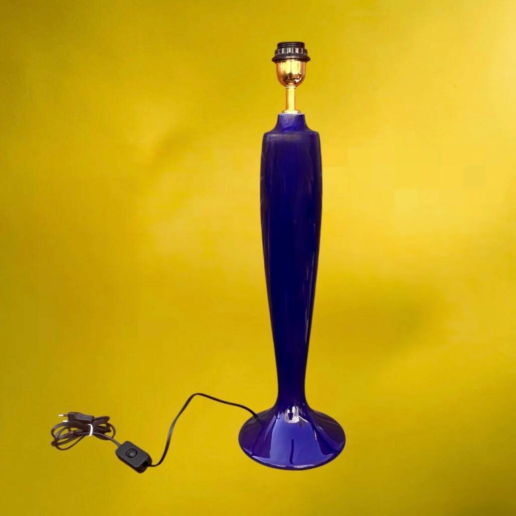 Large vintage lamp base in cobalt blue ceramic – 1960s
