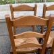 4 solid wood dining chairs with straw seats, 102cm