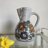 Pichet fleuri en céramique emaillée vallauris décor main