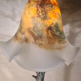 large American art deco steel patina lamp, 64x24 tulip signed max elec ok set to French standard
